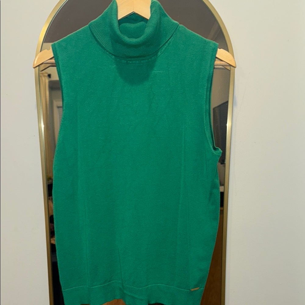 Anne Klein Emerald Green Ribbed Sleeveless Turtleneck